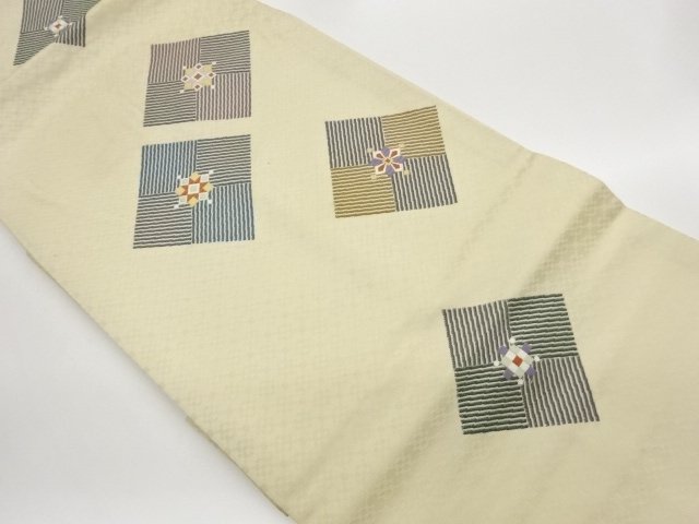 JAPANESE KIMONO / NAGOYA OBI / WOVEN RHOMBUS & GEOMETRIC PATTERN 
